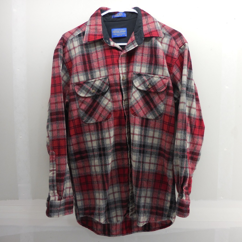 Pendleton Field Shirt Mens Medium Red Plaid USA Virgin Wool Button Up Flannel‎